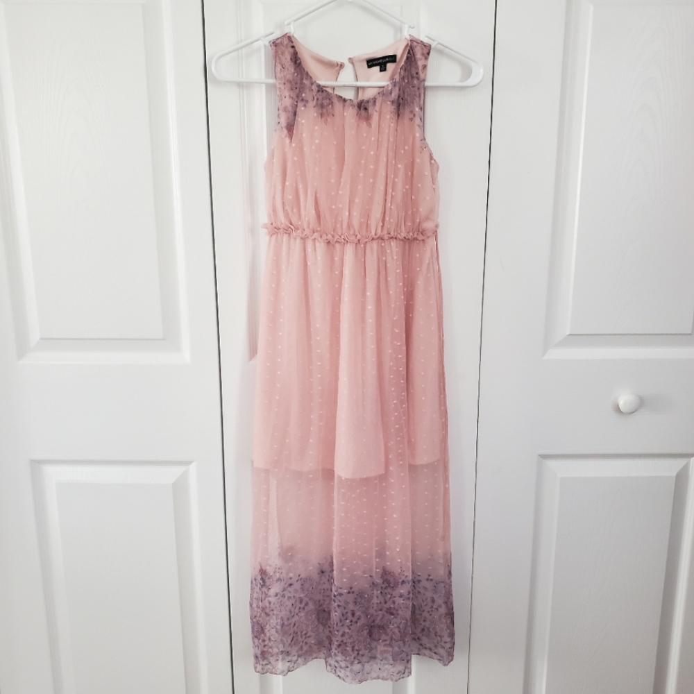 Girls' Blush Pink and Lavender Overlay Maxi Dress